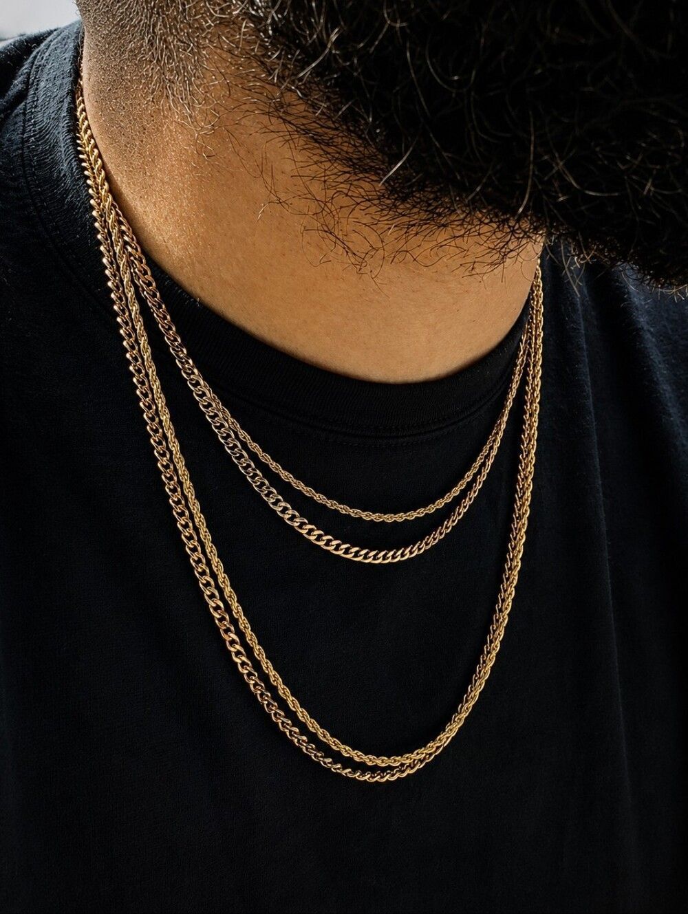 14k Gold Plated 4 Micro Cuban & Rope Necklace Set
